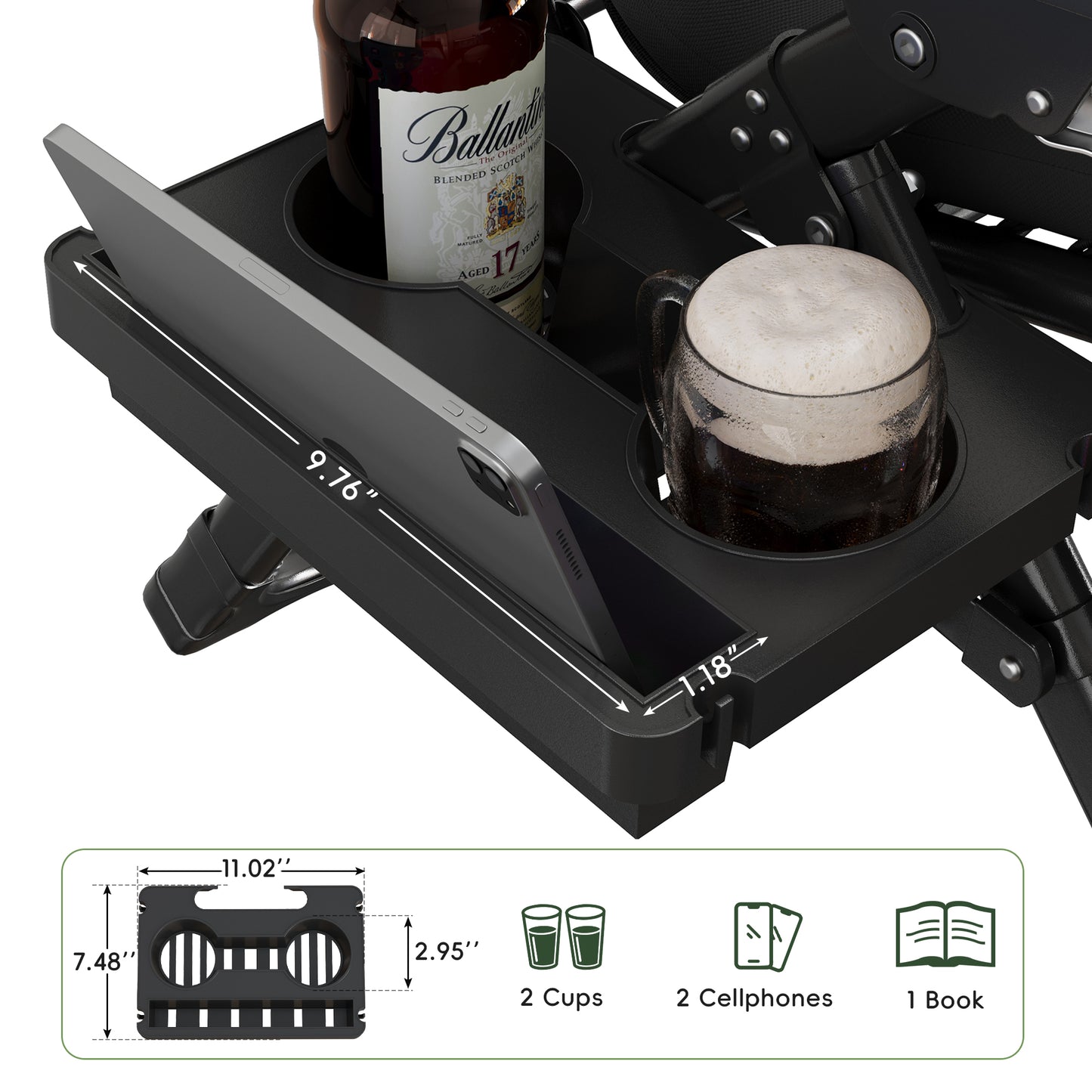 Amopatio Oversized Zero Gravity Chair, 33''W Reclining Camping Lounge Chair Upgraded Lock and Footrest, Cup Holder, Removable Cushion & Headrest Folding Patio Recliner for Indoor Outdoor