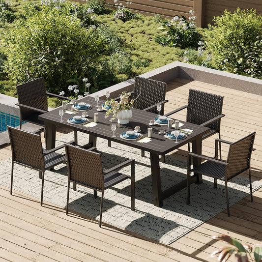 Amopatio Stackable Wicker Chairs, Patio Dining Chairs Set of 2, All-Weather Breathable Outdoor Dining Chair, Steel Frame, Armchair w/Armrests, for Garden, Porch, Deck, Poolside, Fire Pit, Black
