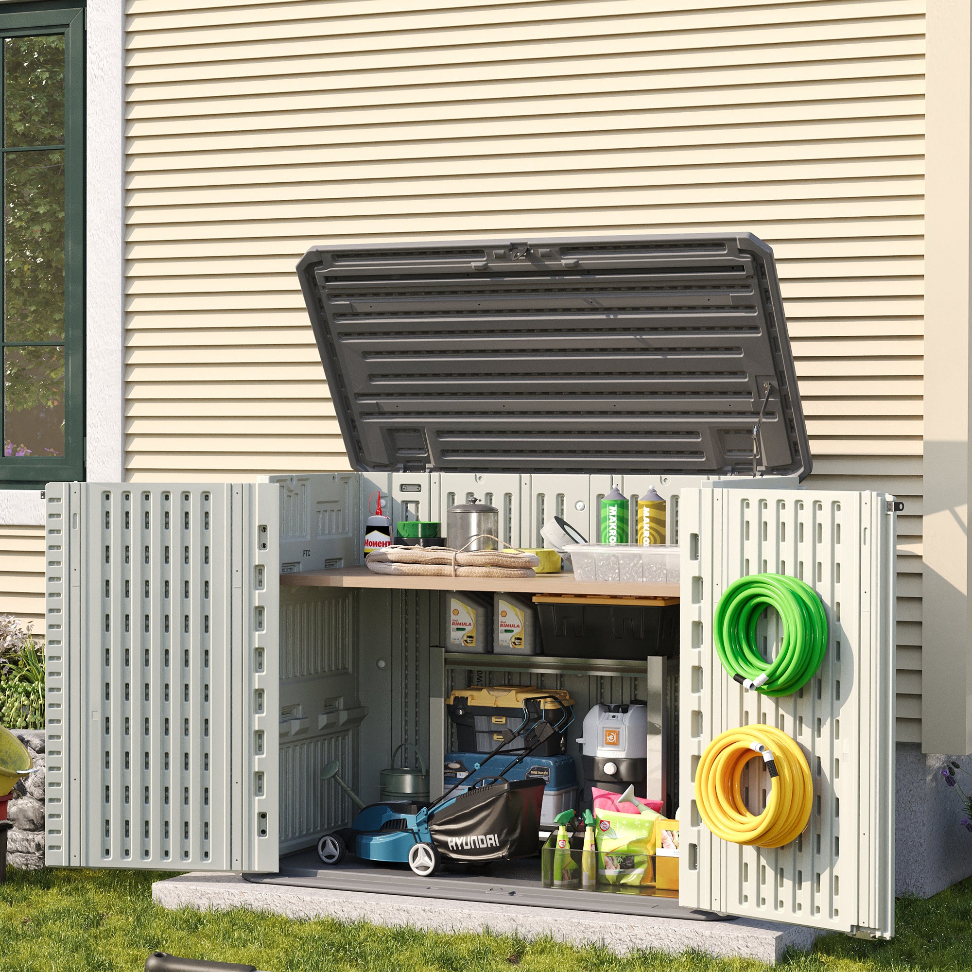 Amopatio 37 Cu Ft Premium Vertical Storage Shed, Outdoor Resin Shed wi
