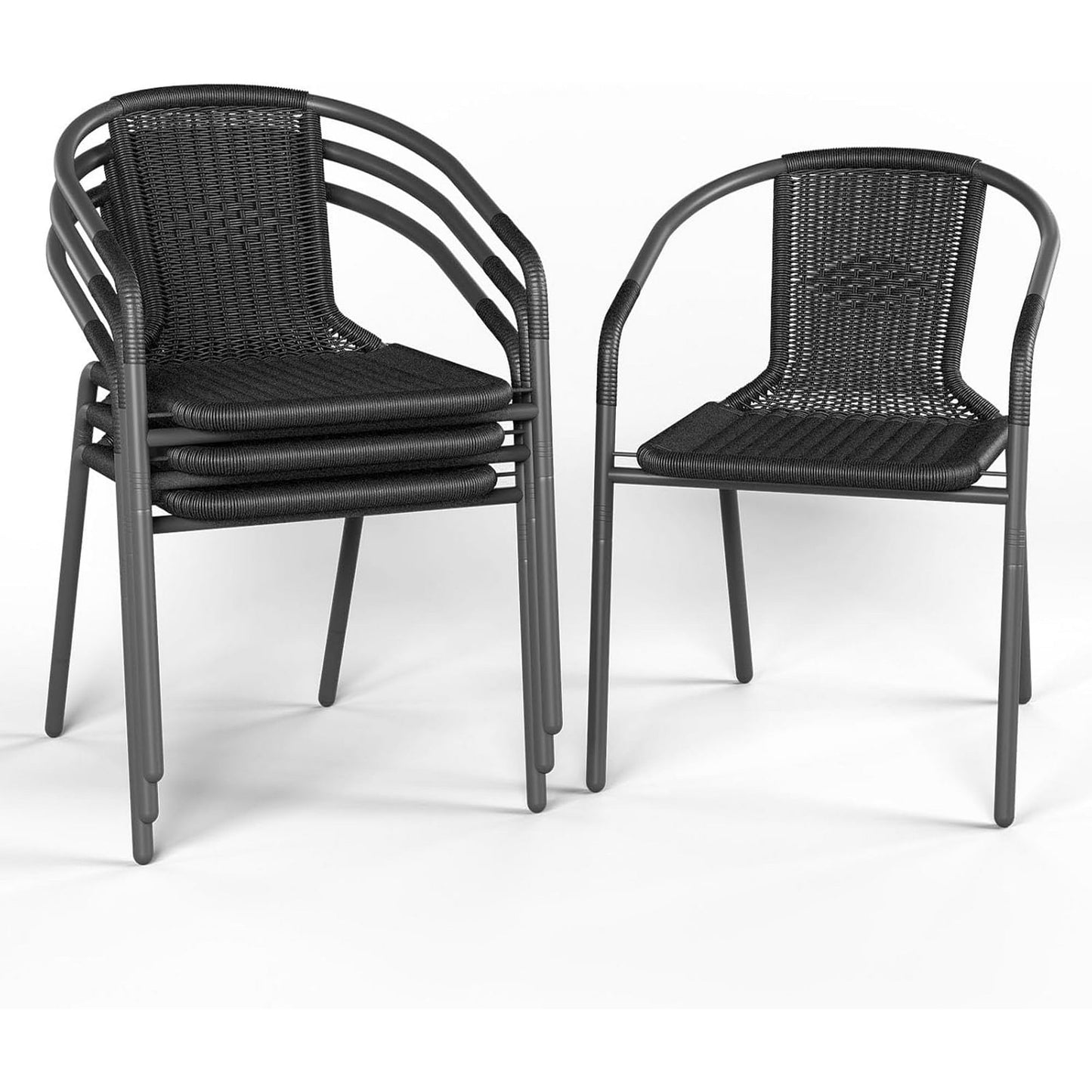 ELPOSUN Outdoor Dining Chairs Set of 4, Wicker Patio Chairs with Metal Frame, Rattan Indoor-Outdoor Chairs for Bistro, Deck, Backyard, Porch, Restaurant Stack Chair 4 Pack £¨Black£©