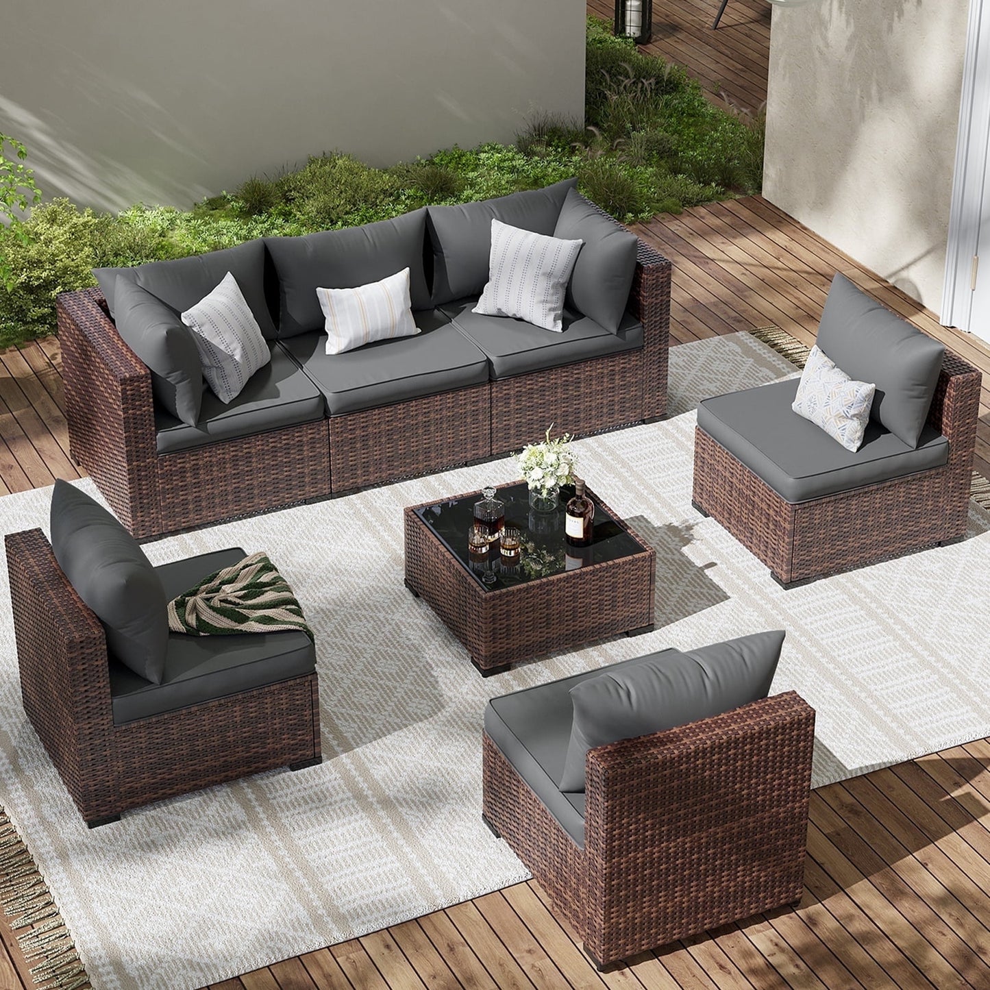 ELPOSUN Patio Furniture Set, Outdoor Patio Furniture Wicker Furniture Couch Set, 7 Pieces Outdoor Sectional Sofa, Patio Furniture Set, Outdoor Patio Set for Home Furniture (Grey)