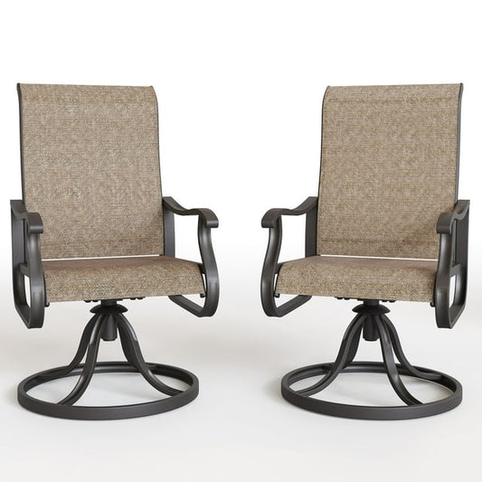 ELPOSUN Patio Swivel Chairs Set of 2, Outdoor Dining Chairs High Back All Weather Breathable Textilene Outdoor Swivel Chairs with Metal Rocking Frame for Lawn Garden Backyard Deck, Khaki