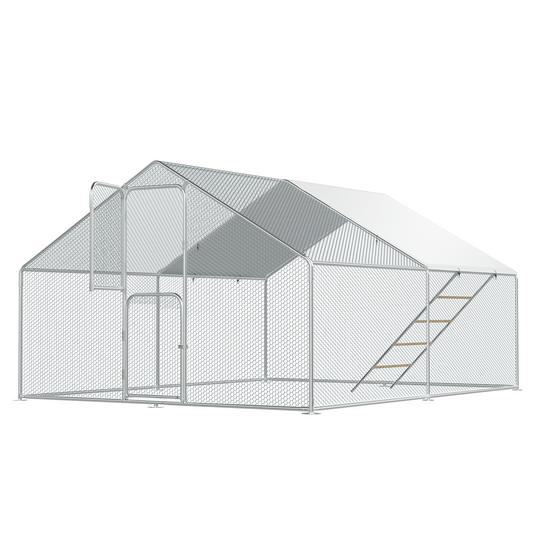 Large Chicken Coop with Thick Steel Pipe  Mesh Chickens Run Include Chicken Roosting Perch for Outdoor 13*10*6.5 ft Hen House with Security Lock for Farm, Yard,Backyard