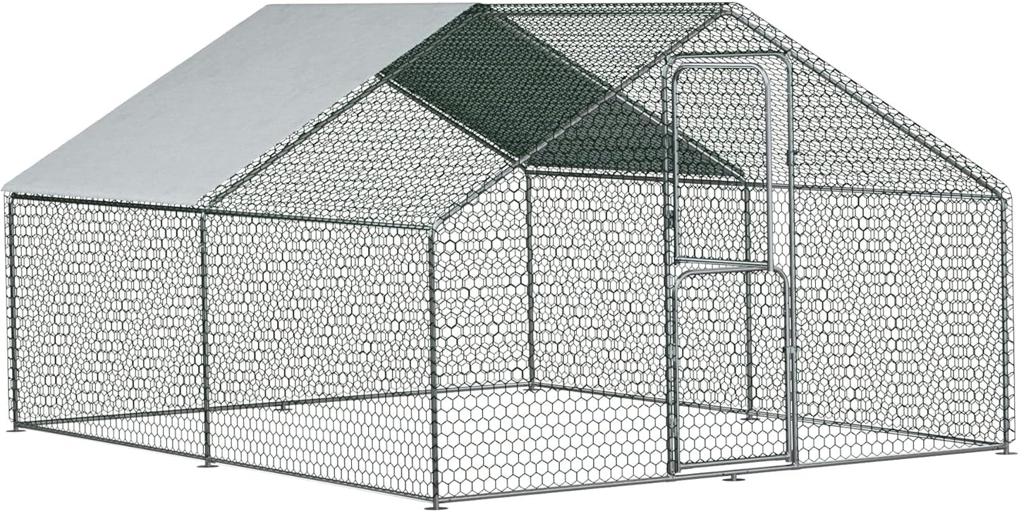 Large Chicken Coop Heavy Duty Walk-in Chicken Run Poultry Cage with Wire Mesh & Weatherproof PE Cover, Chicken Hen for Rabbits Duck(12x10x6.5 FT)