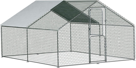 Large Chicken Coop Heavy Duty Walk-in Chicken Run Poultry Cage with Wire Mesh & Weatherproof PE Cover, Chicken Hen for Rabbits Duck(12x10x6.5 FT)