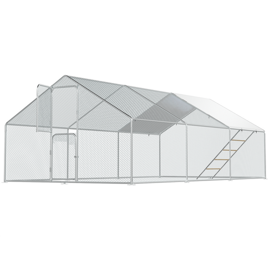 Large Chicken Coop with Thick Steel Pipe  Mesh Chickens Run Include Chicken Roosting Perch for Outdoor 18.5x9.8x6 ft Hen House with Security Lock for Farm, Yard,Backyard