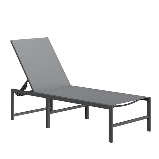 Amopatio Outdoor Patio Lounge Chair, Adjustable Heavy-Duty Chaise Lounge for Poolside, Weather Resistant Pool Lounge Furniture Set with Table for Backyard Beach, 400 LBS Capacity(Gray)