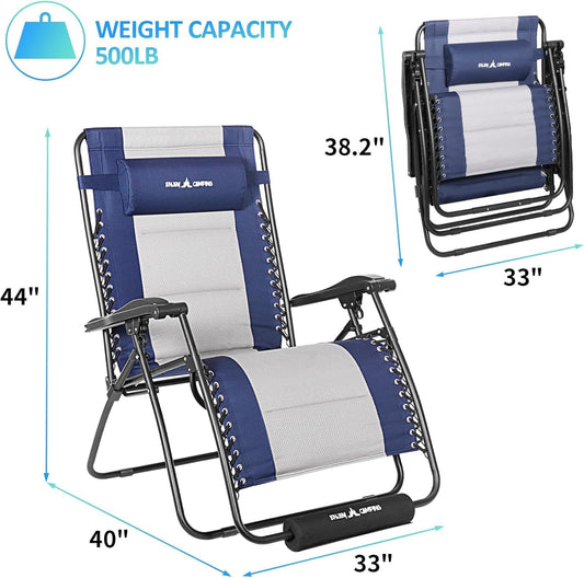 Amopatio Padded Oversized Zero Gravity Chair with Cup Holder, 33" Wide Folding Camping Reclining Lounge Chair with Headrest/Footrest/Cushion for Indoor and Outdoor, Support 500LBS, Off White
