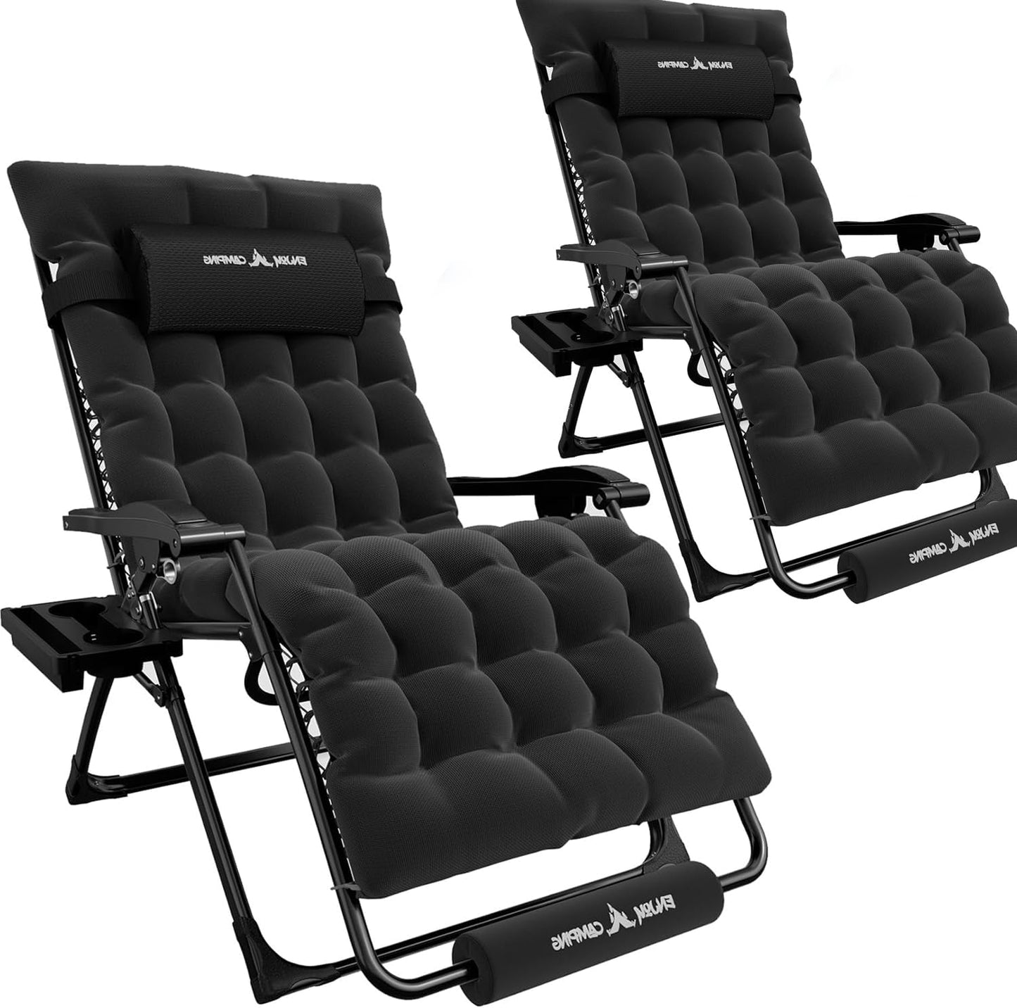 Amopatio Oversized Zero Gravity Chair with Cushion, XL Folding Outdoor Lounge Reclining Patio Chair with Tray/Footrest/Headrest for Camping Sunbathing Relaxing Reading