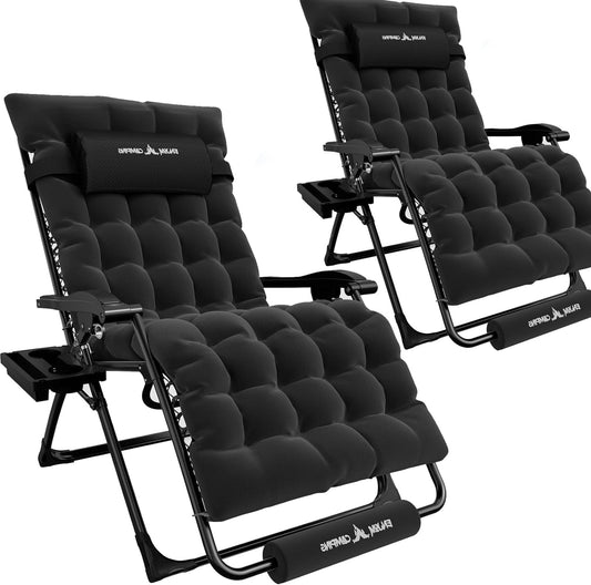 Amopatio Oversized Zero Gravity Chair with Cushion, XL Folding Outdoor Lounge Reclining Patio Chair with Tray/Footrest/Headrest for Camping Sunbathing Relaxing Reading