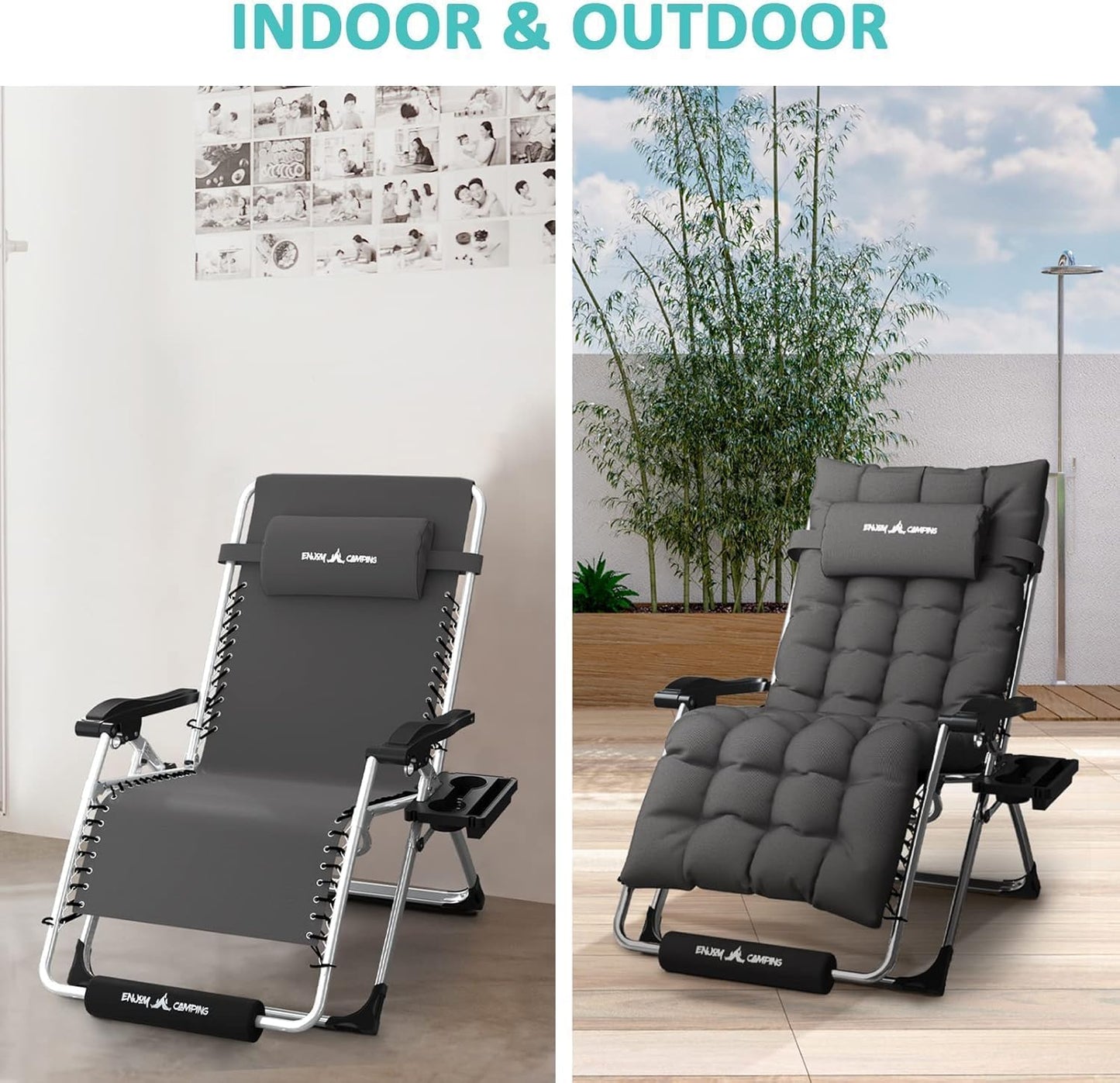 Amopatio Oversized Padded Folding Recliner Chair XL Zero Gravity Chairs for Indoor & Outdoor, 30'' Wide Heavy Duty Patio Reclining Lounge Chairs with Tray/Footrest/Headrest