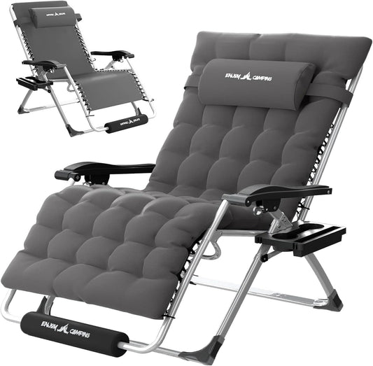Amopatio Oversized Padded Folding Recliner Chair XL Zero Gravity Chairs for Indoor & Outdoor, 30'' Wide Heavy Duty Patio Reclining Lounge Chairs with Tray/Footrest/Headrest