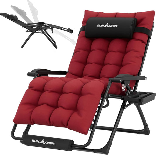Oversized Padded XL Zero Gravity Chair for Indoor & Outdoor, 30'' Wide Heavy Duty Patio Reclining Lounge Chairs with Tray/Footrest/Headrest Foldable
