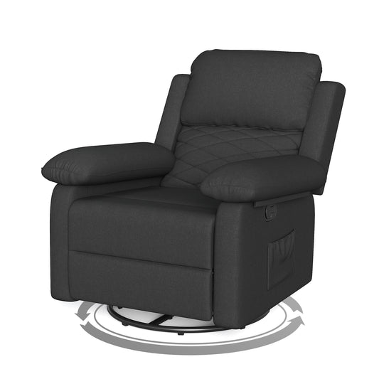 Glider Recliner for Adult Indoor Upholstered Lounge Nursery Chair Swivel Single Sofa with Side Pockets for Living Room Bedroom(Black)