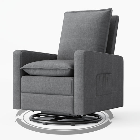 Swivel Glider Recliner for Adult Indoor Upholstered Lounge Nursery Chair Single Sofa with Side Pockets for Living Room Bedroom