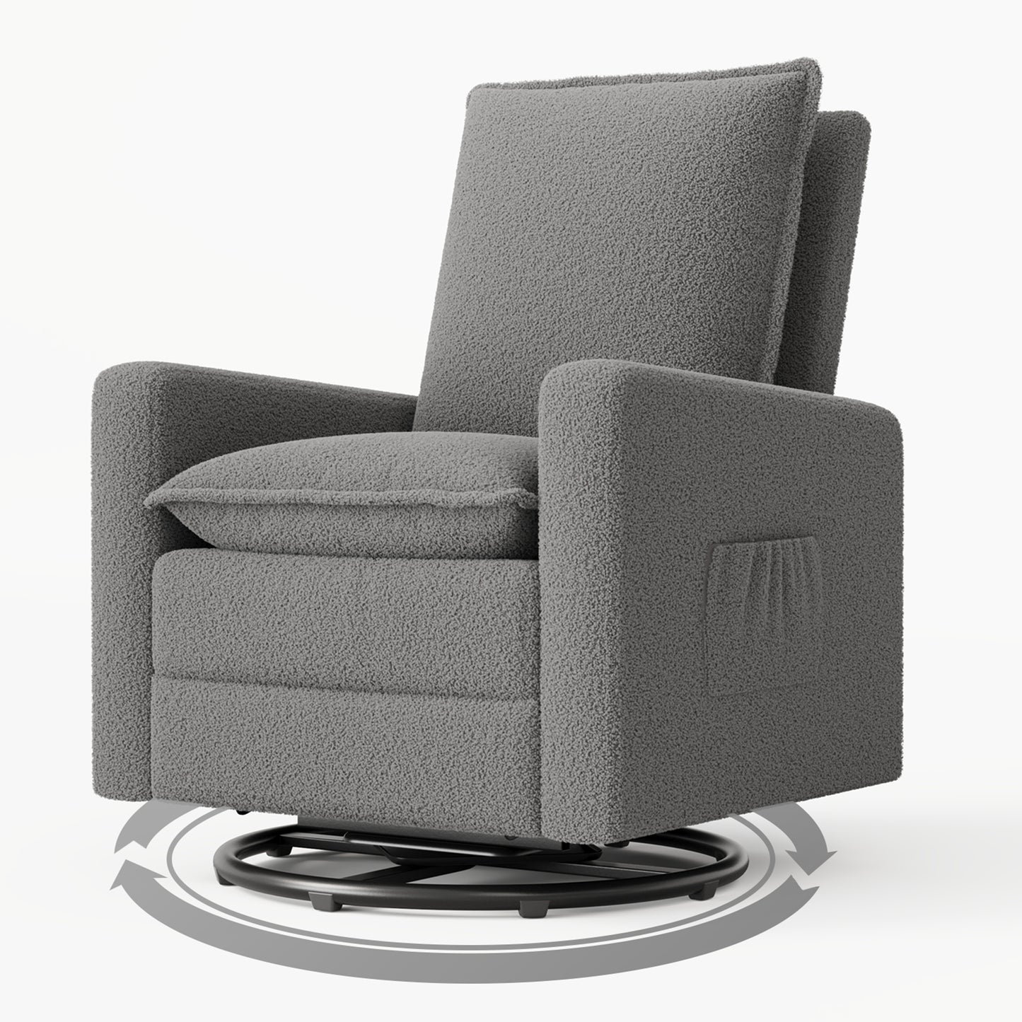 Swivel Glider Recliner for Adult, Indoor Upholstered Lounge Chairs Nursery Rocker Single Sofa with Side Pockets for Living Room Bedroom
