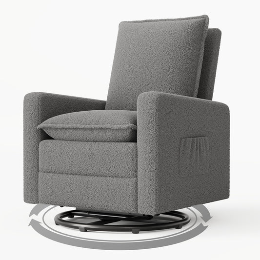Swivel Glider Recliner for Adult, Indoor Upholstered Lounge Chairs Nursery Rocker Single Sofa with Side Pockets for Living Room Bedroom