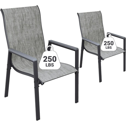 ELPOSUN Outdoor Patio Dining Chairs Set of 2,Breathable Seat Fabric and Alloy Steel Frame for Backyard Porch Garden Sunroom ,Durable Frame for Lawn Garden Backyard, Light Gray