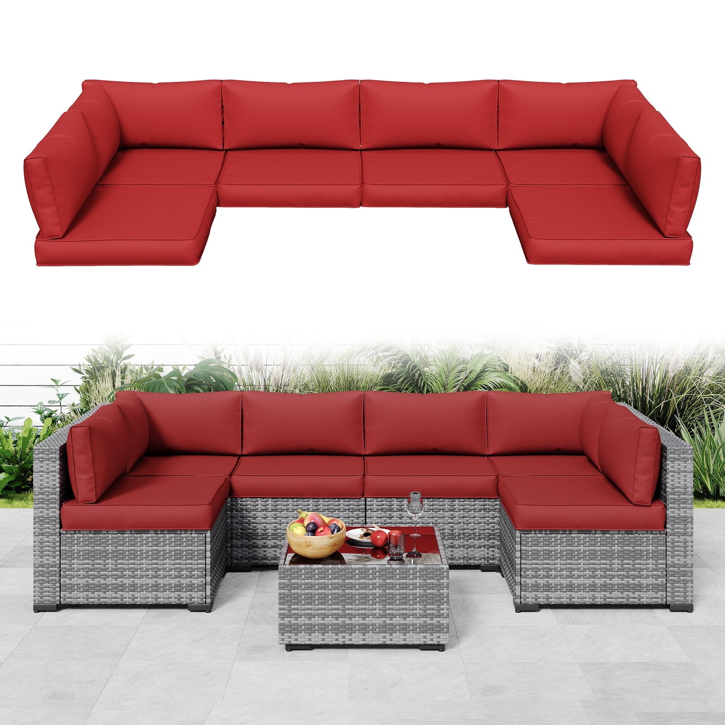ELPOSUN Outdoor Cushions for Patio Furniture Replacement, Patio Furniture Cushions, Deep Seat Patio Cushions, Patio Seat Cushions for Outdoor Sectional (Red)