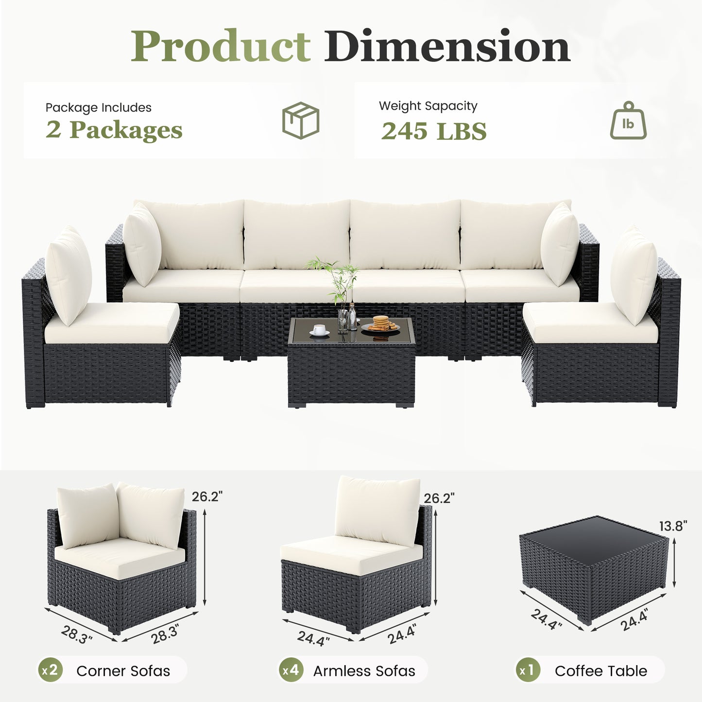 Amopatio 7 Piece Patio Furniture Set, Outdoor Sectional Modular Wicker Outdoor Furniture, Coffee Table Included, for Porch, Garden, Backyard,Beige