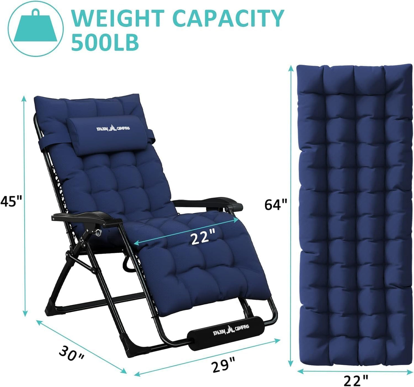 Amopatio Oversized Zero Gravity Chair with Removable Cushion & Tray, XL Patio Folding Reclining Lounge Chair with Footrest & Headrest for Indoor and Outdoor, Support 500lbs