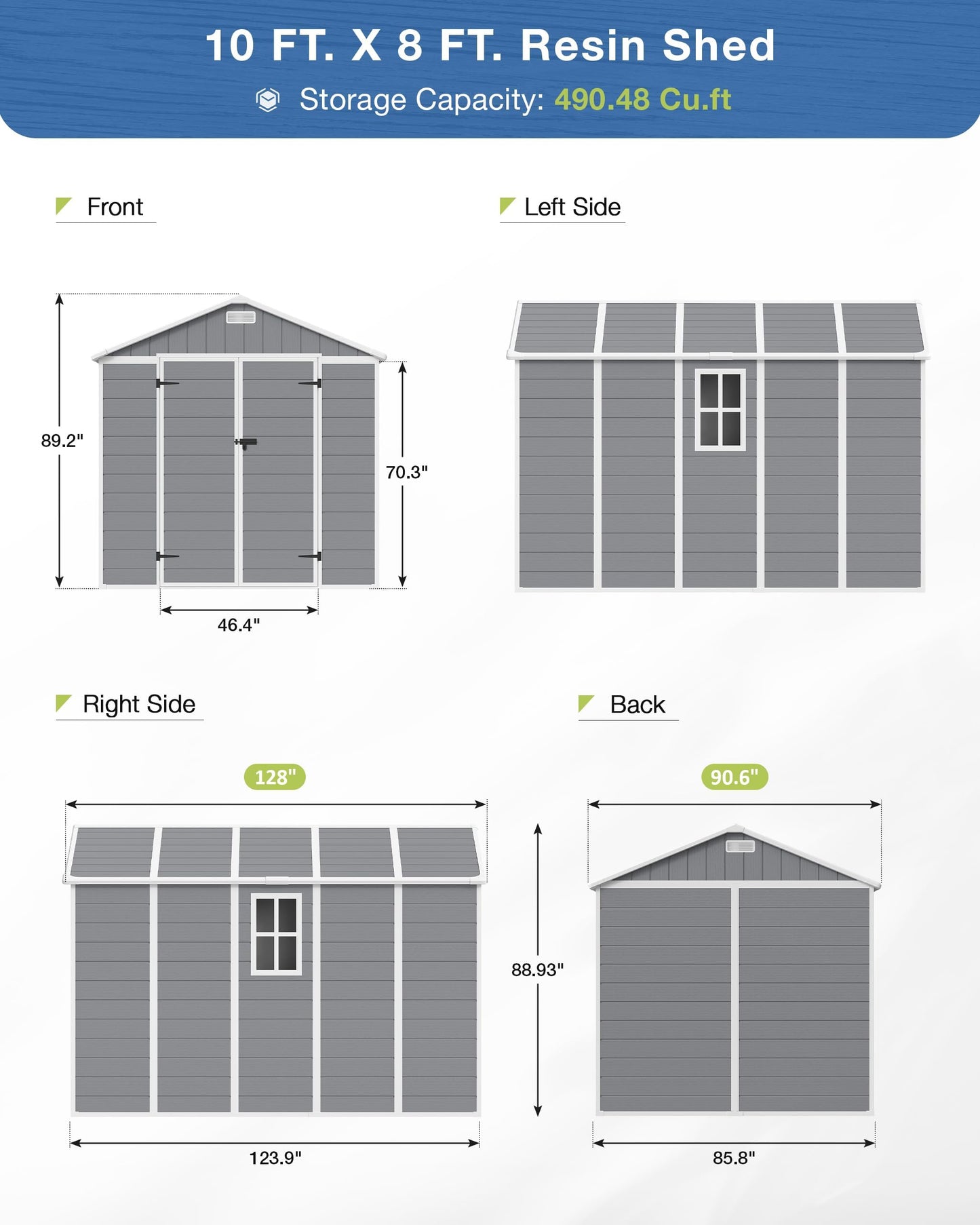 Amopatio 8x10 FT Storage Shed, Outdoor Resin Shed with Floor Included, Plastic Sheds for Bike, Garden Tools, Sheds & Outdoor Storage with Lockable Door, Window & Vents, Light Grey