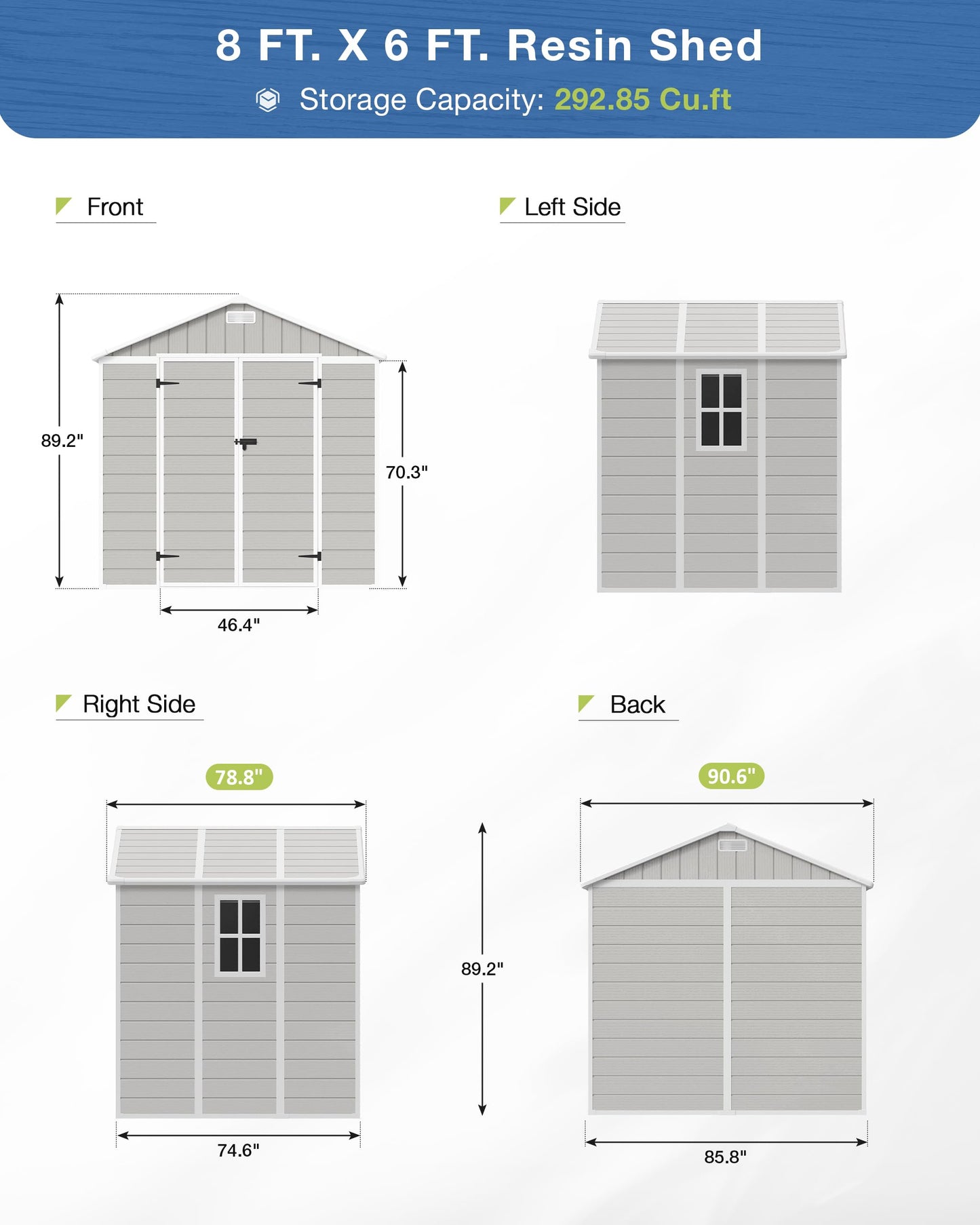Amopatio 8x6 Storage Shed, Resin Outdoor Shed with Floor Included, Sheds & Outdoor Storage with Lockable Door, Window & Vents, Sandstone