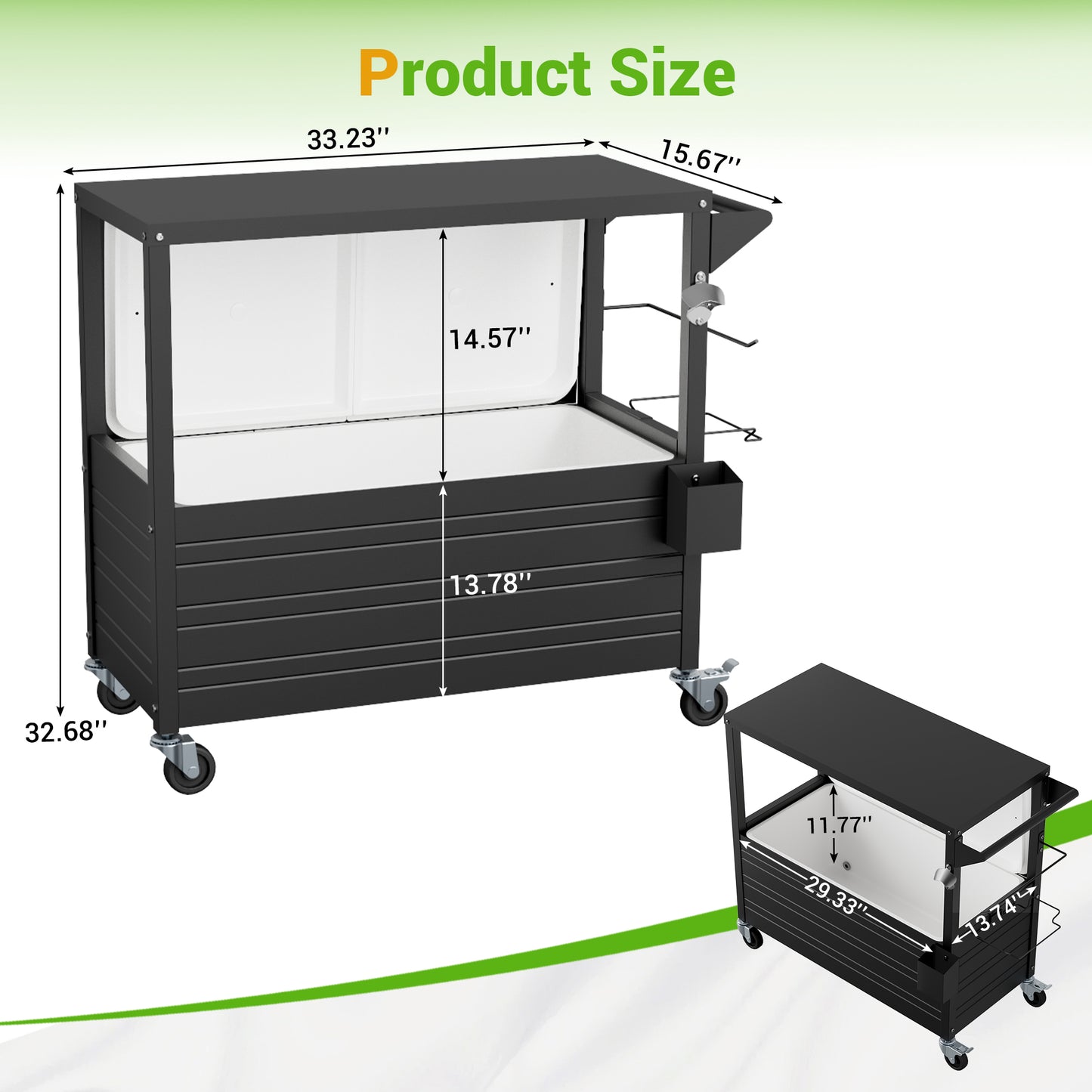80QT Rolling Ice Chest with Tabletop, Insulated Cooler Cart with Wheels, Outdoor Kitchen Prep Station & Drink Cooler for Patio, BBQ, Camping, Black