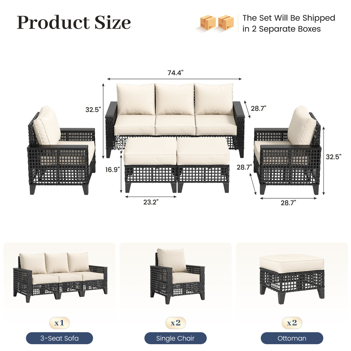 Amopatio Outdoor Patio Furniture Set 7-Piece Wicker Conversation Set, Beige